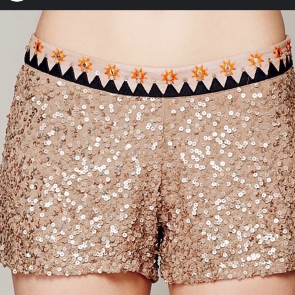 Free People Sequin Embellished Beige Shorts - Picture 4 of 6